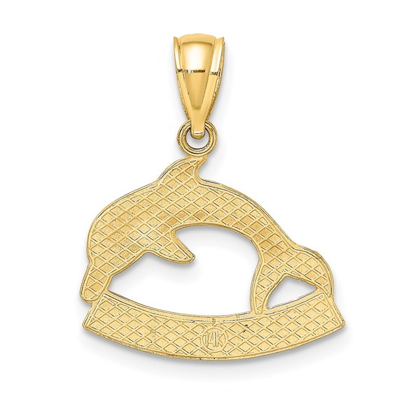 14k Yellow Gold Travel KEY WEST Small Dolphin Nautical Necklace Charm Pendant - Picture 3 of 3